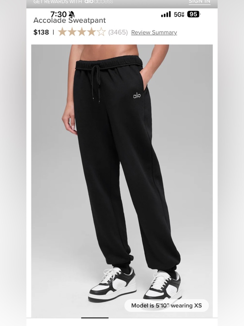 ALO YOGA ACCOLADE BLACK Fleece Jogger Pants - size XS - NWOT